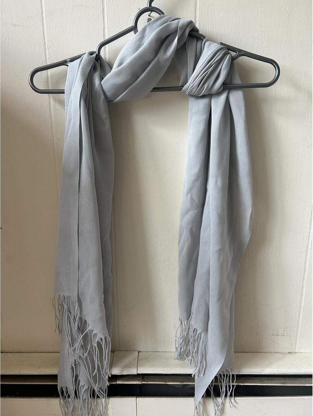 Brand New, Never Worn Light Gray Woven Shawl/Scarf with Fringe Ends
